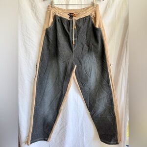 Veezo Denim/Fabric Mix Panel Sweatpants or Joggers in Beige and Grey/Black, M